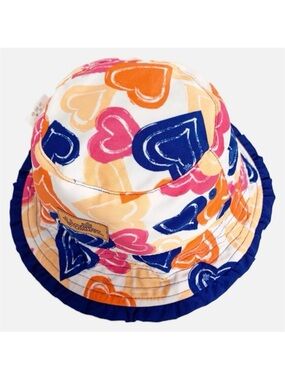 UV SKINZ Reversible Sun Beach Bucket Hat Ruffles Edge at Brim Hearts and Solid